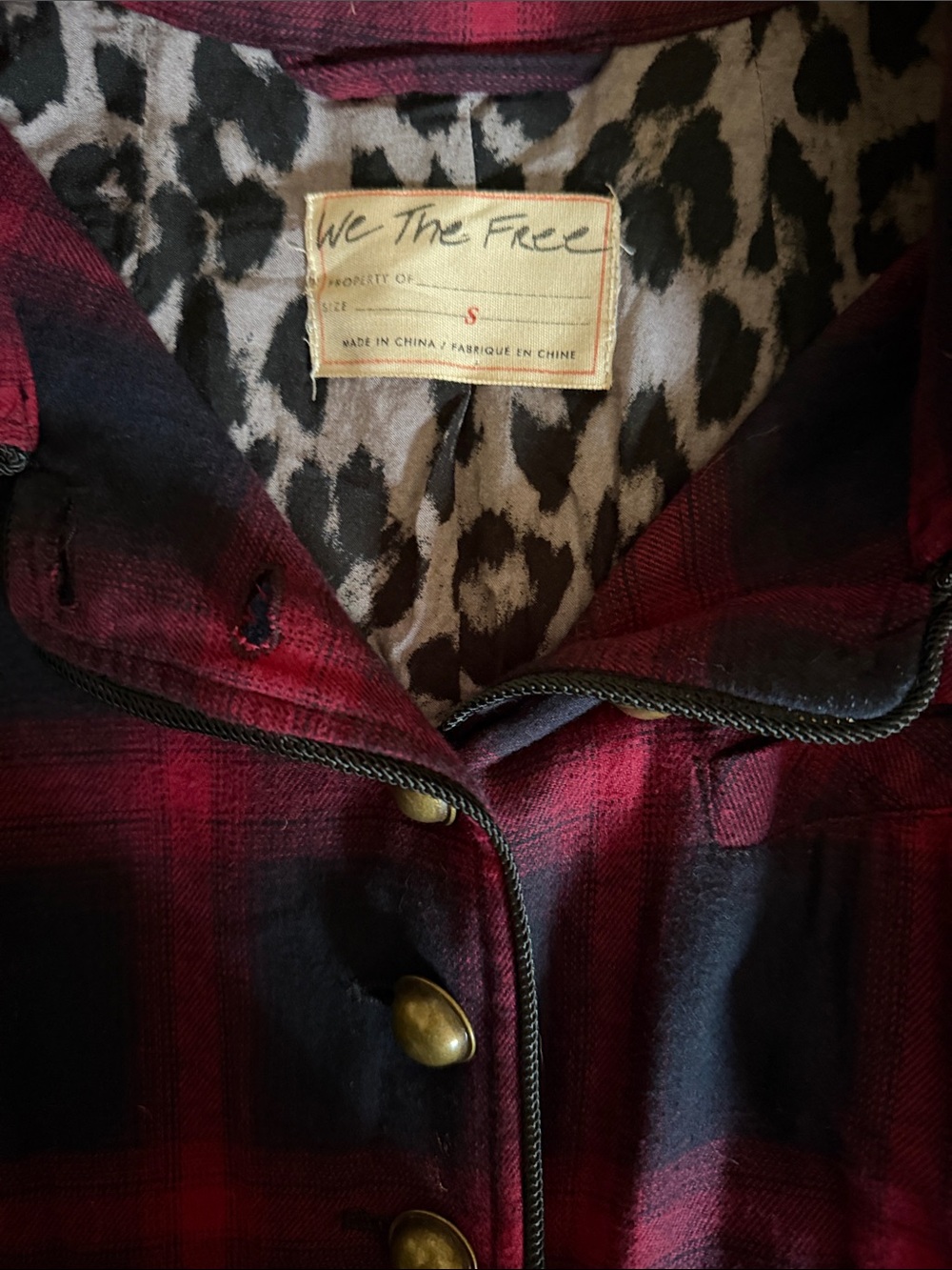 Free People Black and Red Plaid Maxi Coat Dress with Leopard Trim - Picture 2 of 7